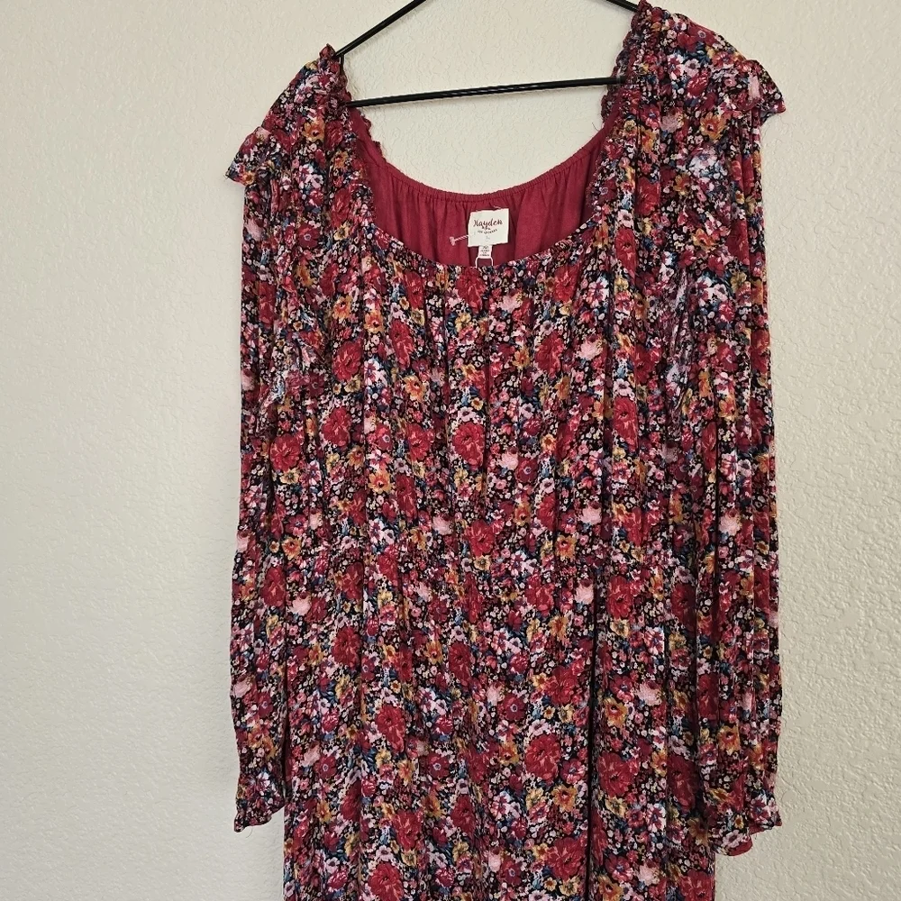 Hayden Los Angeles NWT Floral Print Ruffled Square Neck Midi Dress 2X - Picture 4 of 9